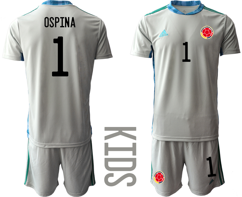 Youth 2020-2021 Season National team Colombia goalkeeper grey #1 Soccer Jersey